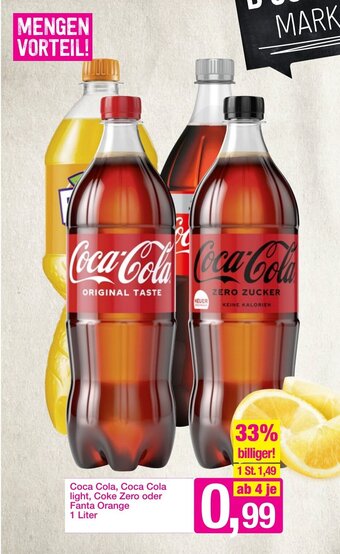 Sutterlüty Coca Cola, Coca Cola Light, Coke Zero oder Fanta Orange 1 Liter Angebot