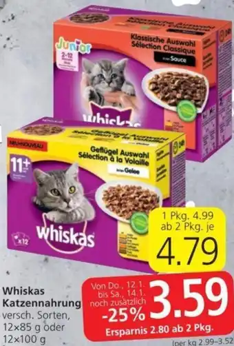 Spar Whiskas Katzennahrung 12x85 g oder 12x100 g Angebot