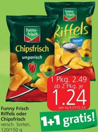 Spar Funny Frisch Riffels oder Chipsfrisch 120/150 g Angebot