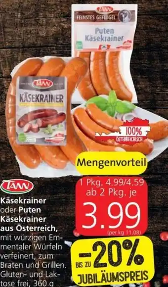Spar Tann Käsekrainer oder Puten käsekrainer aus Österreich 360 g Angebot