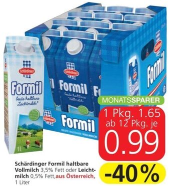 Spar Schärdinger Formil Haltbare Vollmilch oder Leichtmilch 1 Liter Angebot