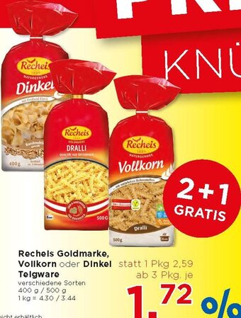 Unimarkt Recheis Goldmarke, Vollkorn oder Dinkel Teigware 400g/500g Angebot