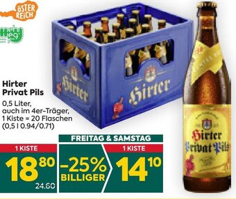 Billa Hirter Privat Pils 0,5 Liter Angebot