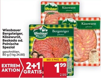 Billa Wiesbauer Bergsteiger, Käsewurst, Beskada od. Polnische Spezial 80 g Angebot
