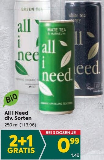 Billa All I Need 250 ml Angebot