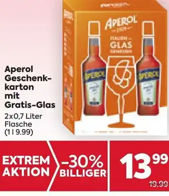 Billa Aperol Geschenkkarton mit Gratis-Glas 2x0,7 Liter Angebot