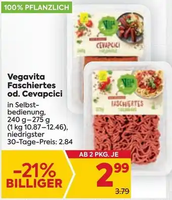 Billa Vegavita Faschiertes od. Cevapcici Angebot