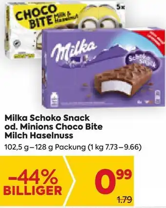Billa Milka Schoko Snack od. Minions Choco Bite Milch Haselnuss 102,5 g - 128 g Angebot