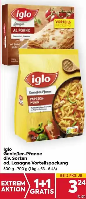 Billa Iglo Genießer-Pfannen od. Lasagne Vorteilspackung 500-700 g Angebot