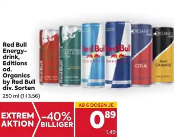 Billa Red Bull Energydrink, Editions od. Organics by Red Bull 250 ml Angebot