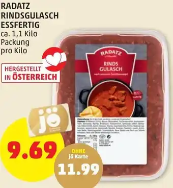 PENNY Radatz Rindsgulasch Essfertig 1,1 kilo Angebot