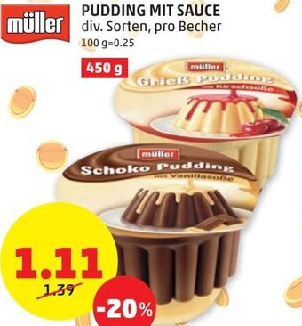 PENNY Müller Pudding mit Sauce 450 g Angebot