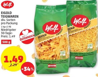 PENNY Wolf Eigold Teigwaren 500g Angebot