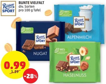 PENNY Ritter Sport Bunte Vielfalt 100g Angebot
