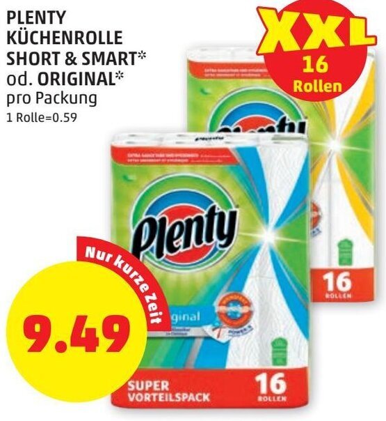 Plenty Küchenrolle Short & Smart od. Original Angebot bei PENNY