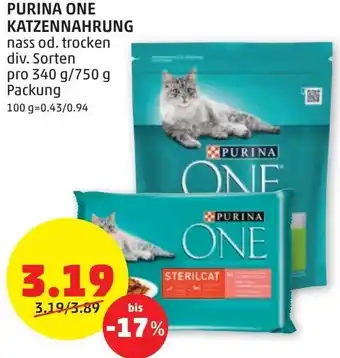 PENNY Purina One Katzennahrung 340g/ 750g Angebot