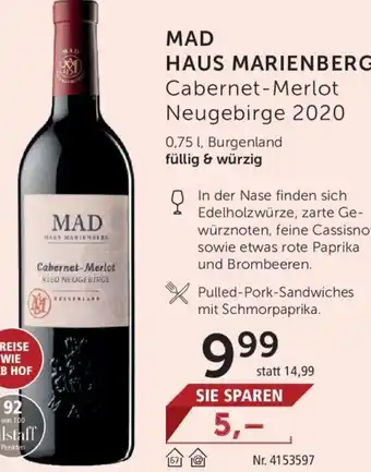 Interspar Mad Haus Marienberg Caabernet-Merlot Neugebirge 2020 0,75L Angebot