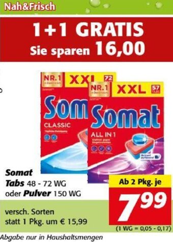 Nah&Frisch Somat Tabs 48-72 WG oder Pulver 150 WG Angebot