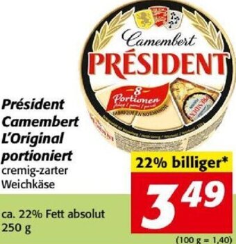 Nah&Frisch Président Camembert L'Original Portioniert 250 g Angebot