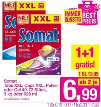Sutterlüty Somat Tabs XXL, Caps XXL, Pulver oder Gel 40-72 stück, 3 kg oder 928 ml Angebot