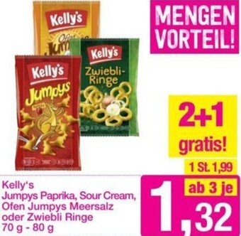 Sutterlüty Kelly's Jumpys Paprika, Sour Cream, Ofen Jumpys Meersalz oder Zwiebli Ringe 70 g-80 g Angebot