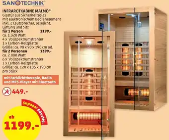 PENNY Sanotechnik Infrarotkabine Malmö 1.320 Watt Angebot