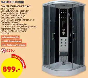 PENNY Sanotechnik Dampfduschkabine Relax 3.000 Watt Angebot