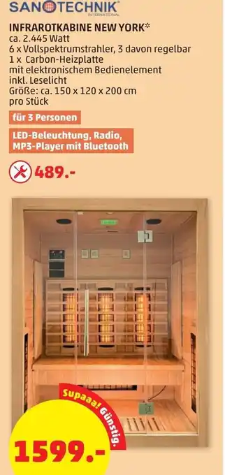 PENNY Sanotechnik Infrarotkabine New York 2.445 Watt Angebot
