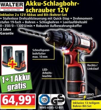 Norma Walter Akku-Schlagbohr-schrauber 12V Angebot