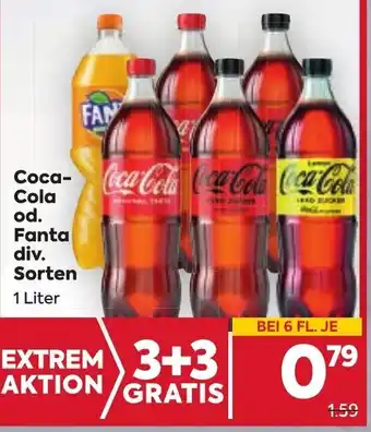 Billa Coca-Cola od. Fanta div. Sorten 1 Liter Angebot