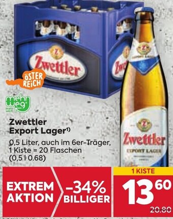 Billa Zwettler Export Lager 0,5 Liter Angebot