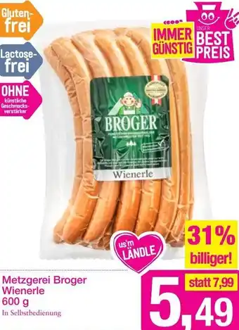 Sutterlüty Metzgerei Broger Wienerle 600 g Angebot