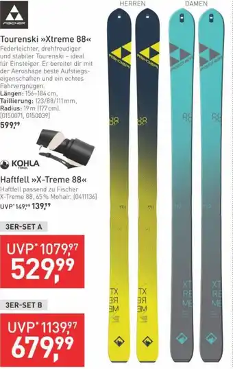 Intersport Fischer Tourenski Xtreme 88 and Kohla Haftfell X-Treme 88 3er-Set A Angebot