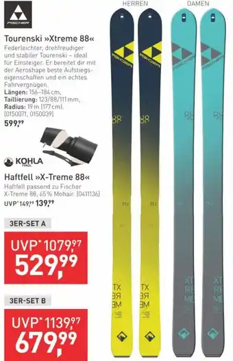 Intersport Fischer Tourenski Xtreme 88 and Kohla Haftfell X-Treme 88 3er-Set B Angebot