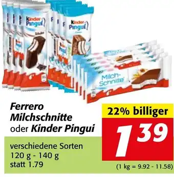 Strasser Markt Ferrero Milchschnitte oder Kinder Pingui 120g- 140 g Angebot