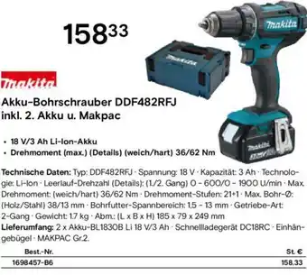 Conrad Makita Akku-Bohrschrauber DDF482RFJ Angebot