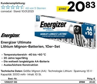 Conrad Energizer Ultimate Lithium Mignon-Batterien , 10er-Set Angebot