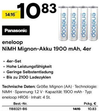 Panasonic eneloop NiMH Mignon-Akku 1900 mAh, 4er