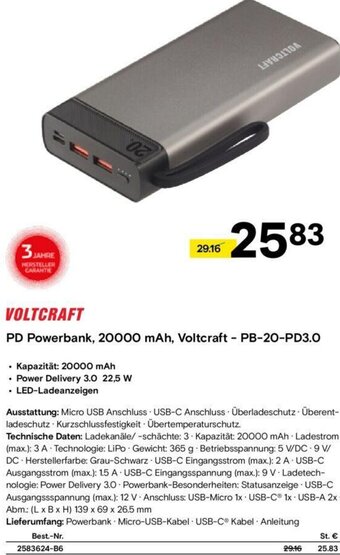 Conrad Voltcraft PD Powerbank, 20000 mAh, Voltcraft-PB-20-PD3.0 Angebot