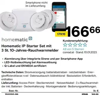 Conrad Homematic IP Starter Set mit 3 St. 10-Jahres-Rauchwarnmelder Angebot