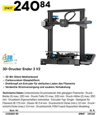 Conrad 3D-Drucker Ender 3 V2 Angebot