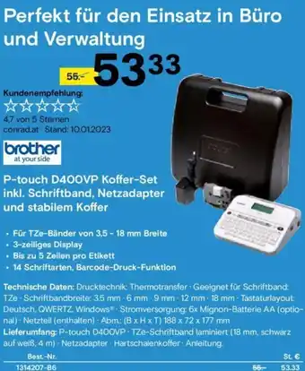 Conrad brother P-touch D400VP Koffer-Set Angebot