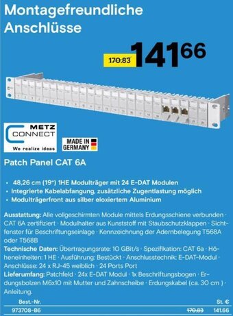 Conrad Metz Connect Patch Panel CAT 6A Angebot