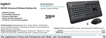Conrad logitech MK540 Advanced Wireless Desktop Set Angebot