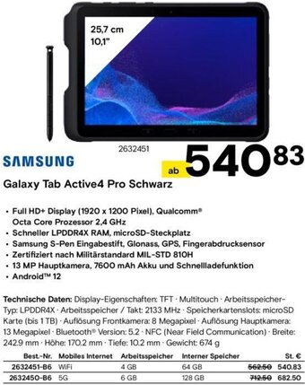 Conrad Samsung Galaxy Tab Active4 Pro Schwarz Angebot