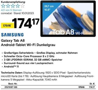 Conrad Samsung Galaxy Tab A8 Android-Tablet Wi-Fi Dunkelgrau Angebot