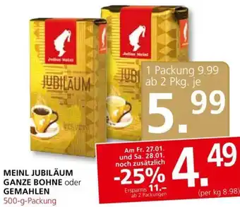 Spar Meinl Jubiläum Ganze Bohne oder Gemahlen 500g Angebot