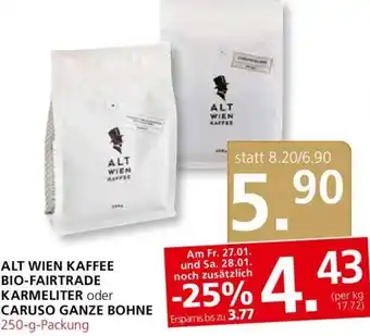 Spar Alt Wien Kaffee Bio-Fairtrade Karmeliter oder Caruso Ganze Bohne 250g Angebot