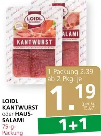 Spar Loidl Kantwurst oder Haussalami 75g Angebot
