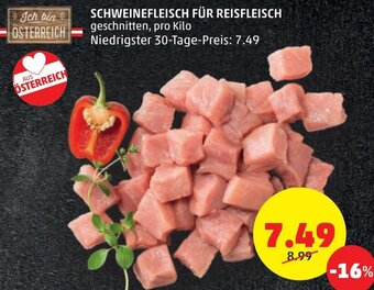 PENNY Schweinefleisch Für Reisfleisch pro kilo Angebot
